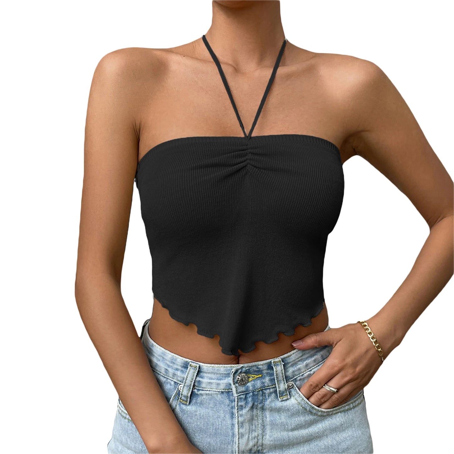 Chic Sexy Knitting Strapless Backless Hem Summer Slim Solid Crop Top