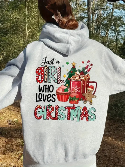 Christmas Graphic Kangaroo Casual Long Sleeve Drawstring Hoodie