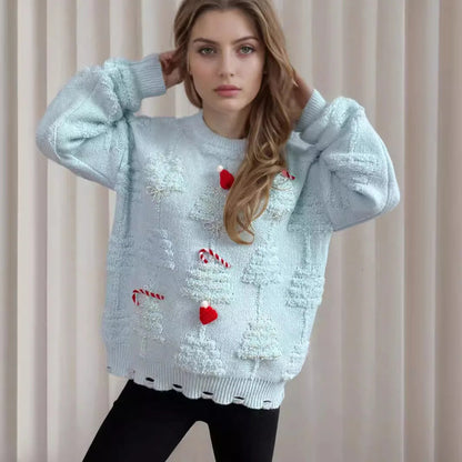 Korean Style Casual Loose Jumper with Chic Bow Christmas Sweater