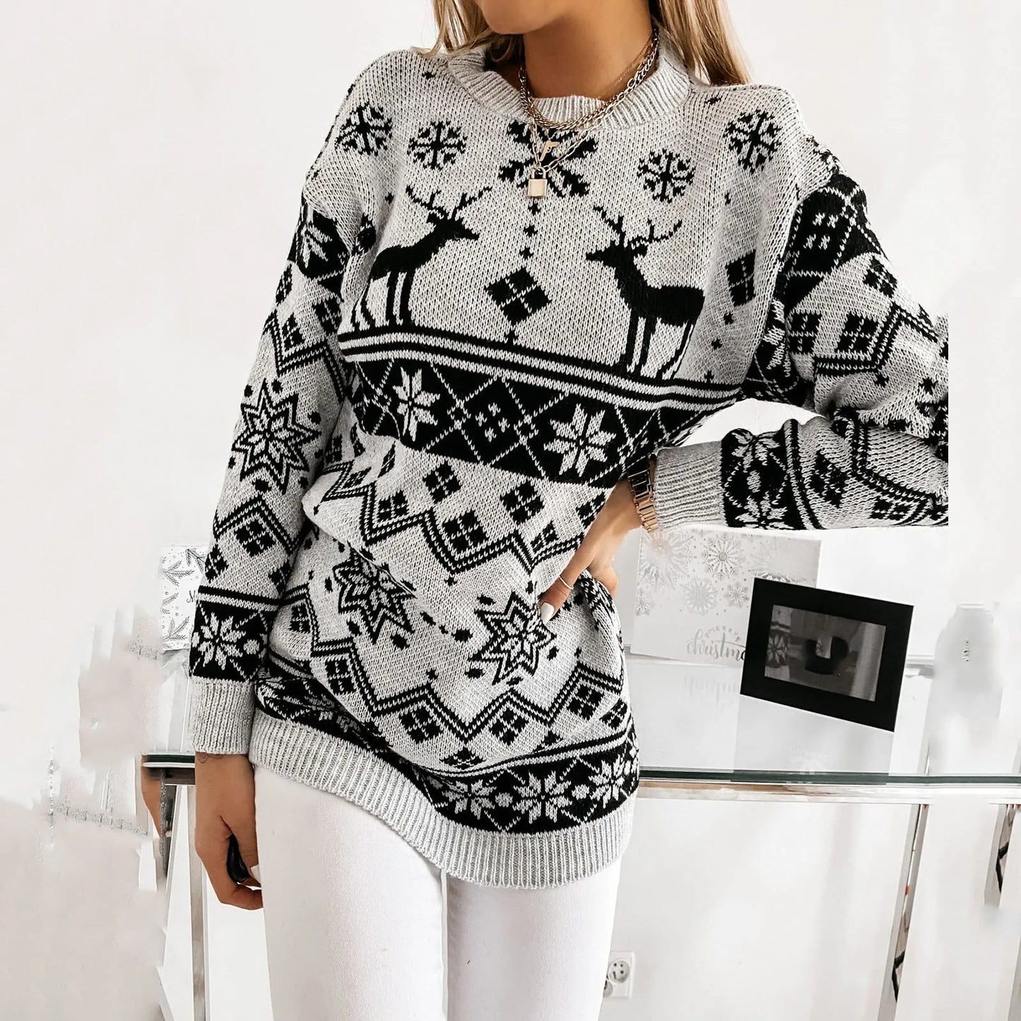 Christmas Deer Knitted Long Sleeve Sweater