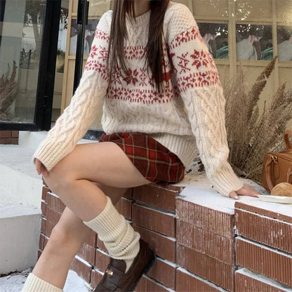 Christmas Round Neck Knitted Sweater - Lazy Style Fashion for Autumn/Winter