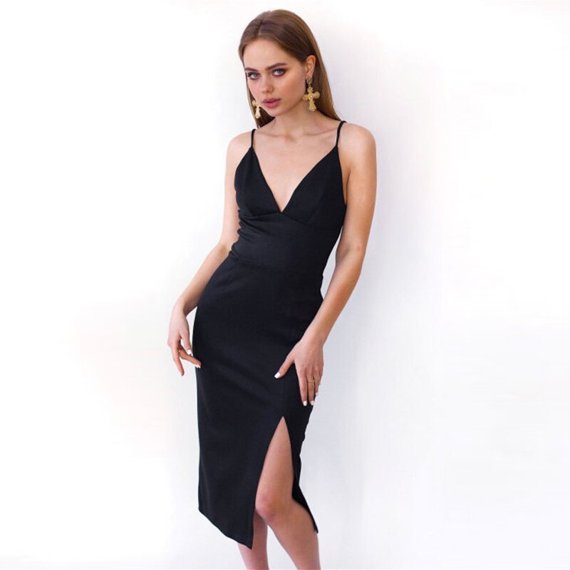 Amy Fashion - Churses Sexy Deep V-Neck Backless Spaghetti Strap Dress