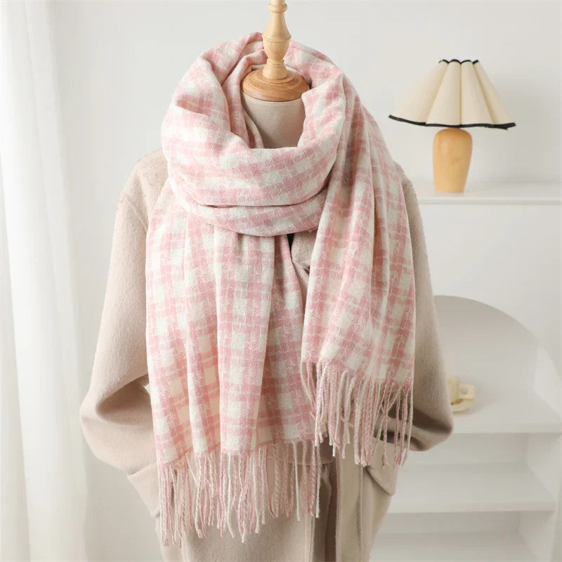 Pashmina Tassel Plaid Cashmere-Like Warm Shawl Scarf