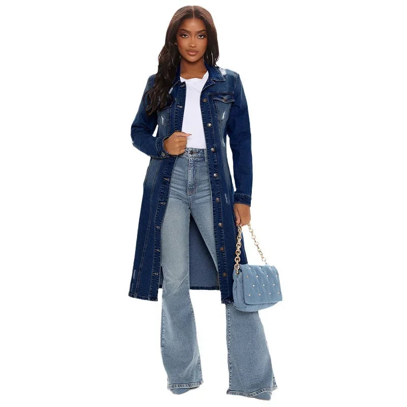 Cotton Denim Spring Autumn Cardigan Jeans Gothic Bomber Windbreaker Y2k Maxi Jacket