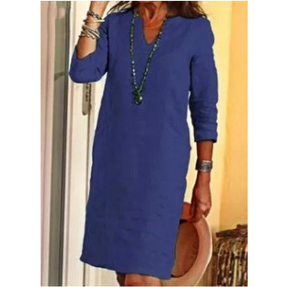 Amy Fashion - Short Sleeve Solid V Neck Baggy Dress