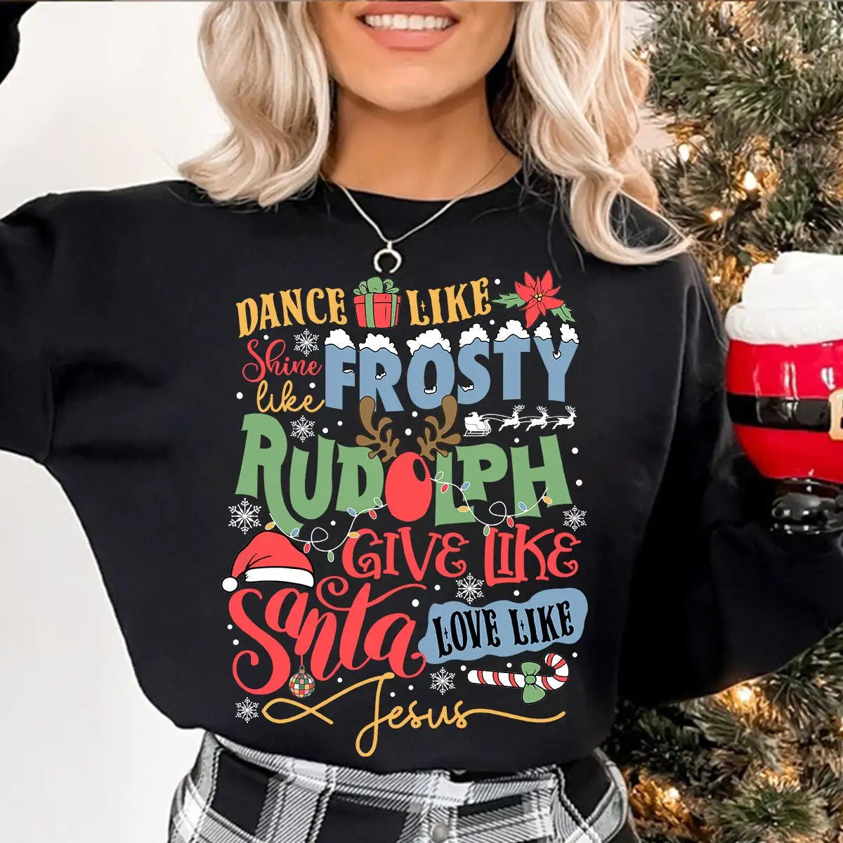 1. Frosty Dance Retro Christmas Hoodie2. Shine Rudolph Slogan Christmas Hoodie3. Give Santa Love Jesus Retro Hoodie