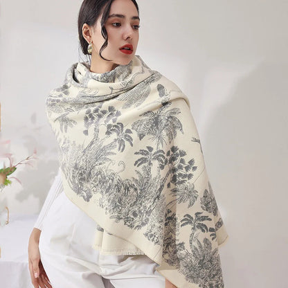 Cashmere Floral Print Winter Blanket Wrap Scarf