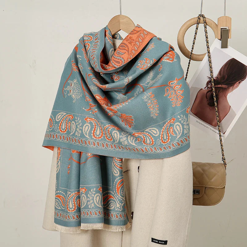 Cashmere Floral Print Winter Blanket Wrap Scarf