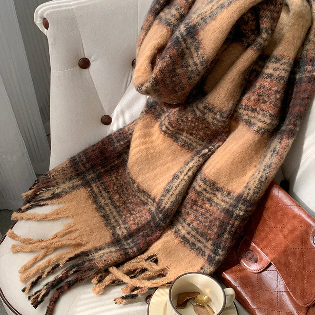 Luxury Plaid Cashmere Long Bandana Pashmina Scarf for Women