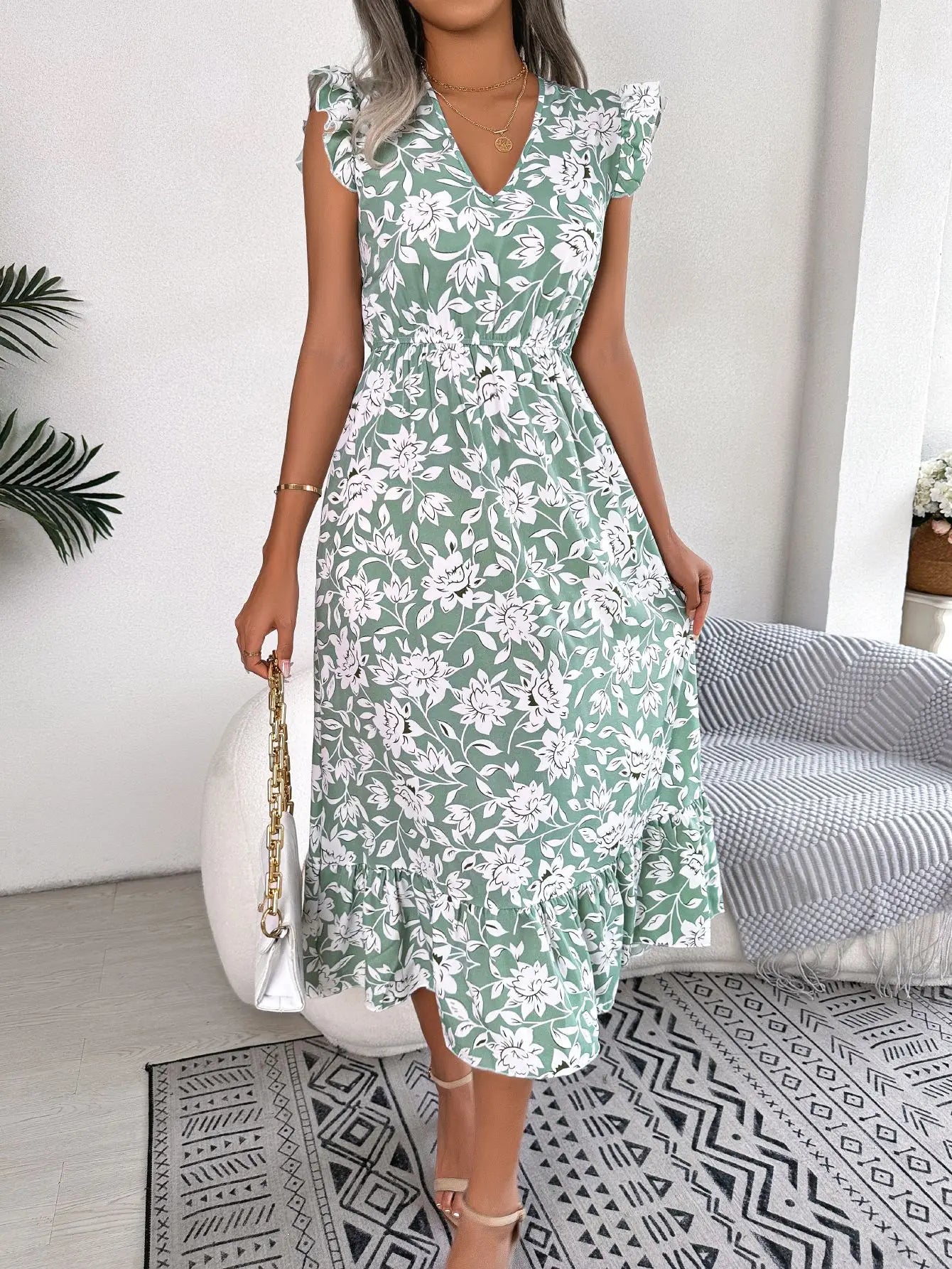 Amy Fashion - Sleeveless V Neck Summer A Line Midi Dress Boho Dress