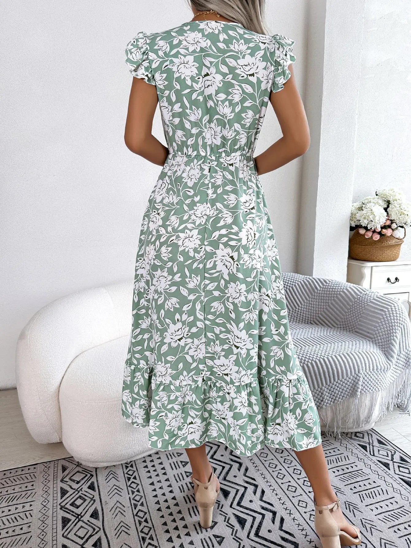 Amy Fashion - Sleeveless V Neck Summer A Line Midi Dress Boho Dress