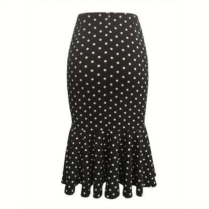 Elegant Houndstooth Printed Knee Length Fashion High Waist Slim Skirt