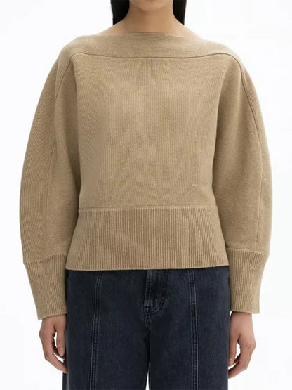 Elegant Solid Boat Neck Women Pullover Fashion Long Sleeves Basics Warm Stylish Cozy Trendy Sweater