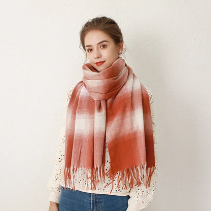 Europe Gradient Plaid Acrylic Cashmere Long Muffler Scarf