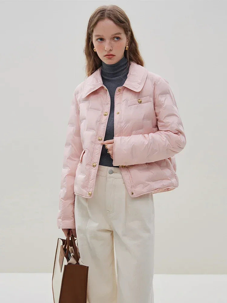 Filling Capacity Lightweight Thin Pink Short Down Shirt Style Coat