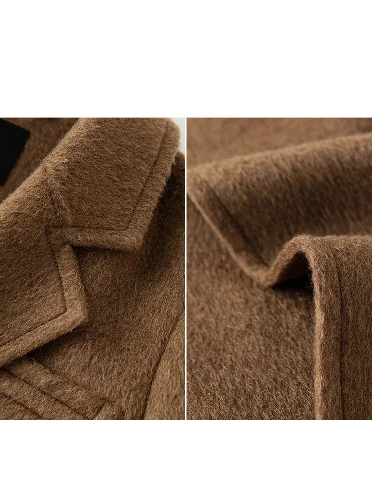 Wool Front Shoulder Temperament Long Notched Collar Double-sided Female Coat