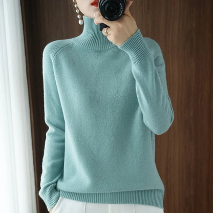 Fashion Basic Autumn Winter Merino Wool Mock Neck Cashmere Pullover Soft Long Sleeve Sweater