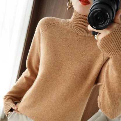 Fashion Basic Autumn Winter Merino Wool Mock Neck Cashmere Pullover Soft Long Sleeve Sweater