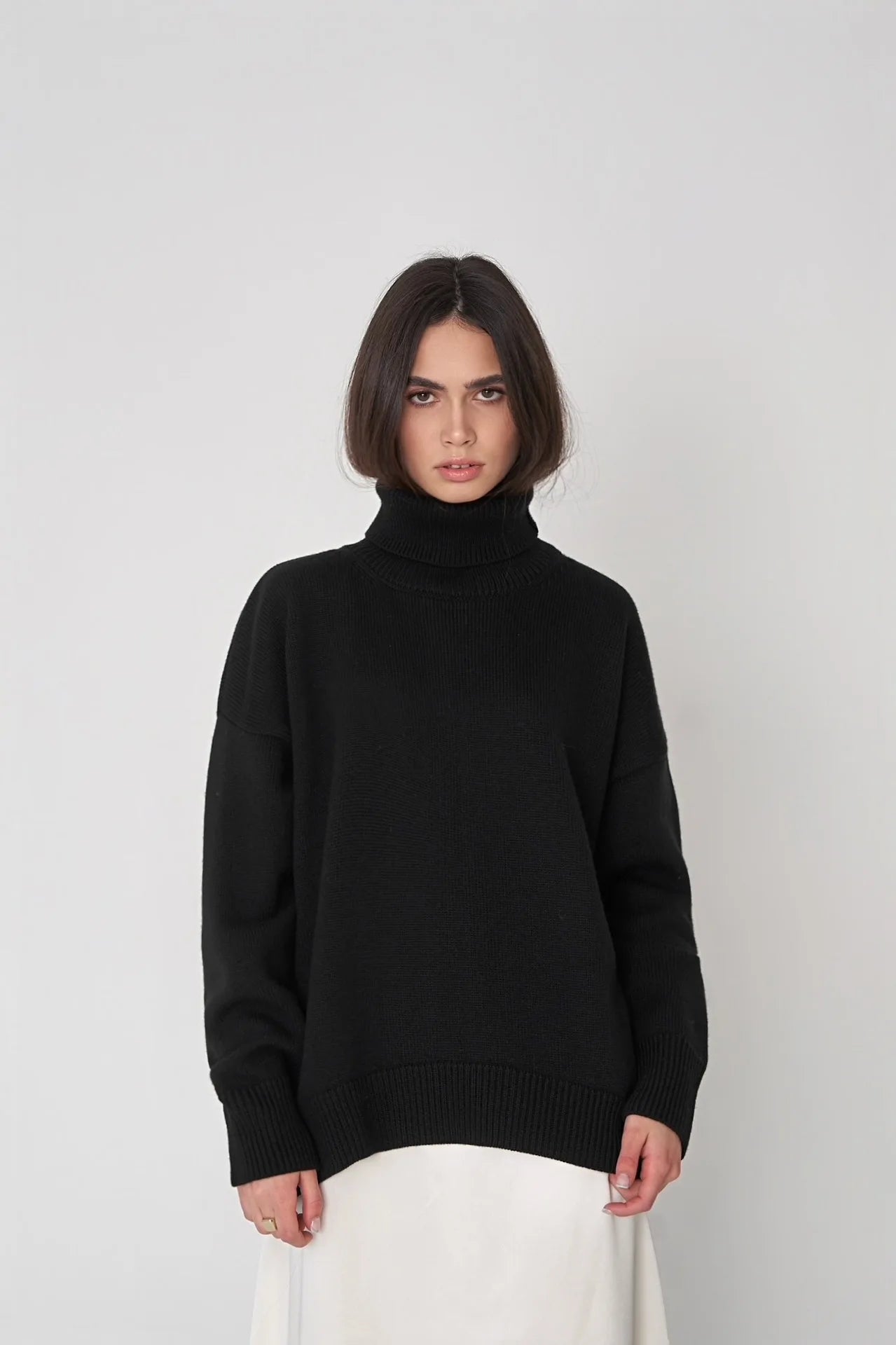 Turtleneck Autumn Winter Knit Oversized Loose Casual Solid Sweater