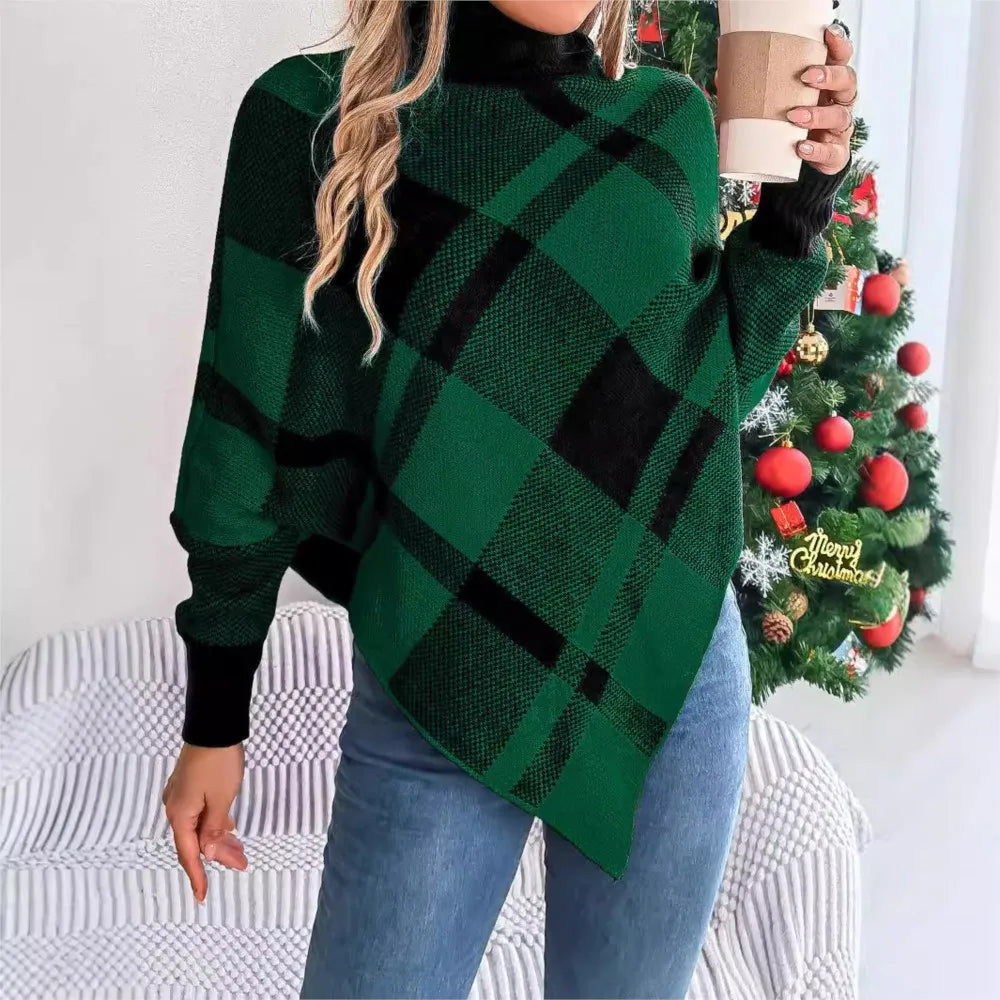 Elegant Casual Color Contrasting High Collar Long Sleeve Christmas Sweater