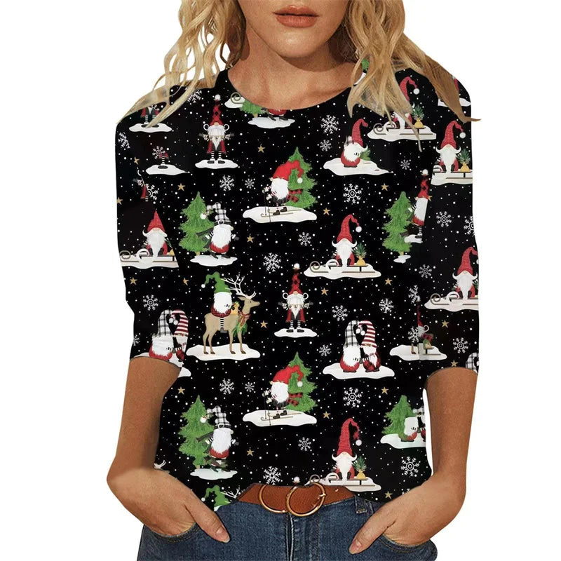 Casual Loose Round Neck Christmas Tree Hoodie for Autumn/Winter Outdoor Wear