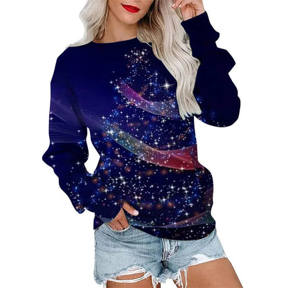 Casual Loose Round Neck Christmas Tree Hoodie for Autumn/Winter Outdoor Wear