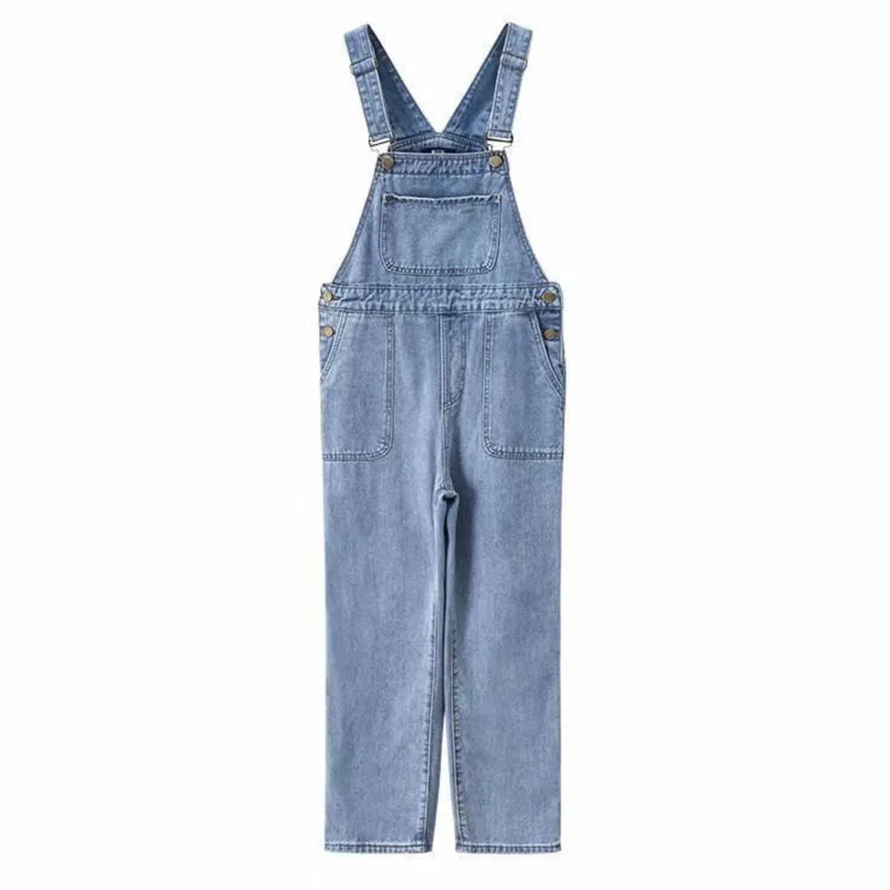 Amy Fashion - Denim Jumpsuits Women Pant Woman High Waist Denim Pants Wide Leg Denim Clothing Blue Vintage Quality Fashion