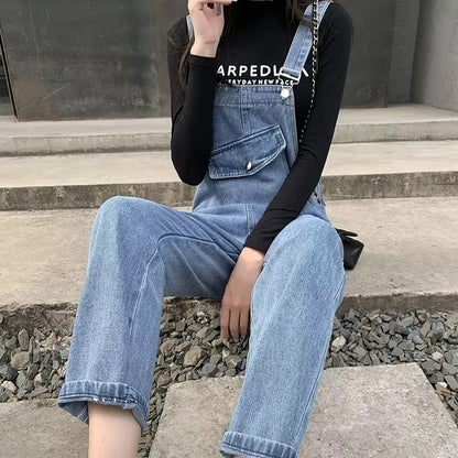 Amy Fashion - Denim Jumpsuits Women Pant Woman High Waist Denim Pants Wide Leg Denim Clothing Blue Vintage Quality Fashion Jean