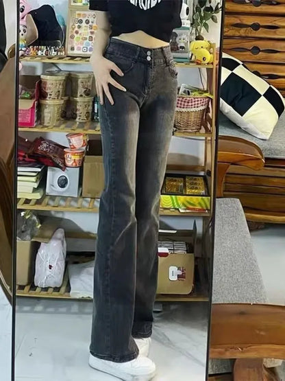 Amy Fashion - European And American Retro Brown High-waisted Straight-leg Loose And Thin Wide-leg Autumn Jean