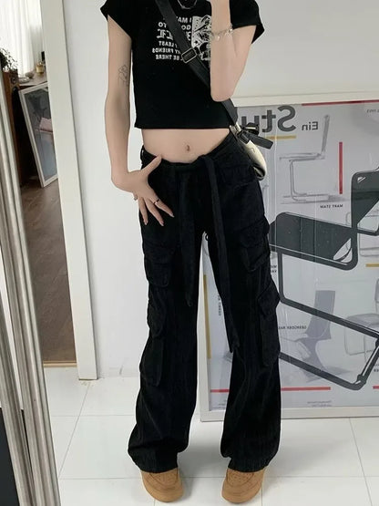 Amy Fashion - Trousers Summer Popular Light-Colored Women's New Temperament Trend Wide-Leg Pants Japanese Fashion Zipper Jean