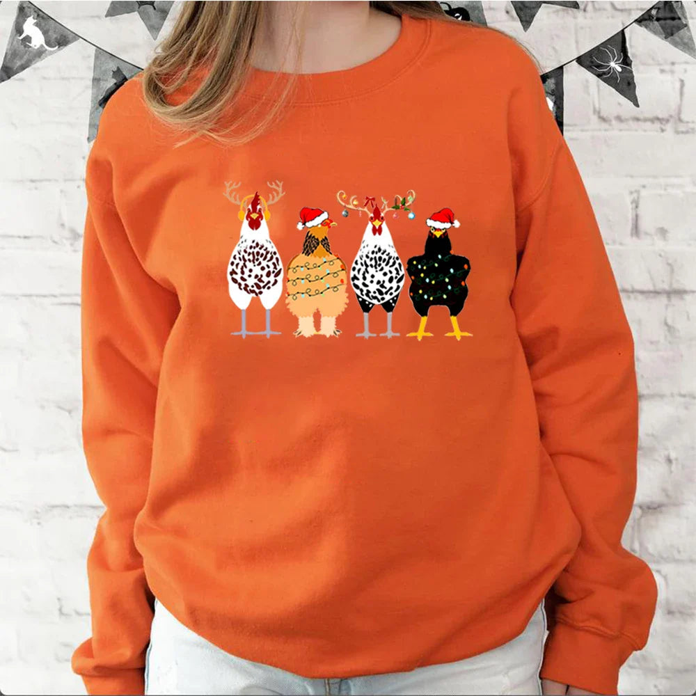 Funny Chickens Christmas Hoodie for Animal Farmers in the Country