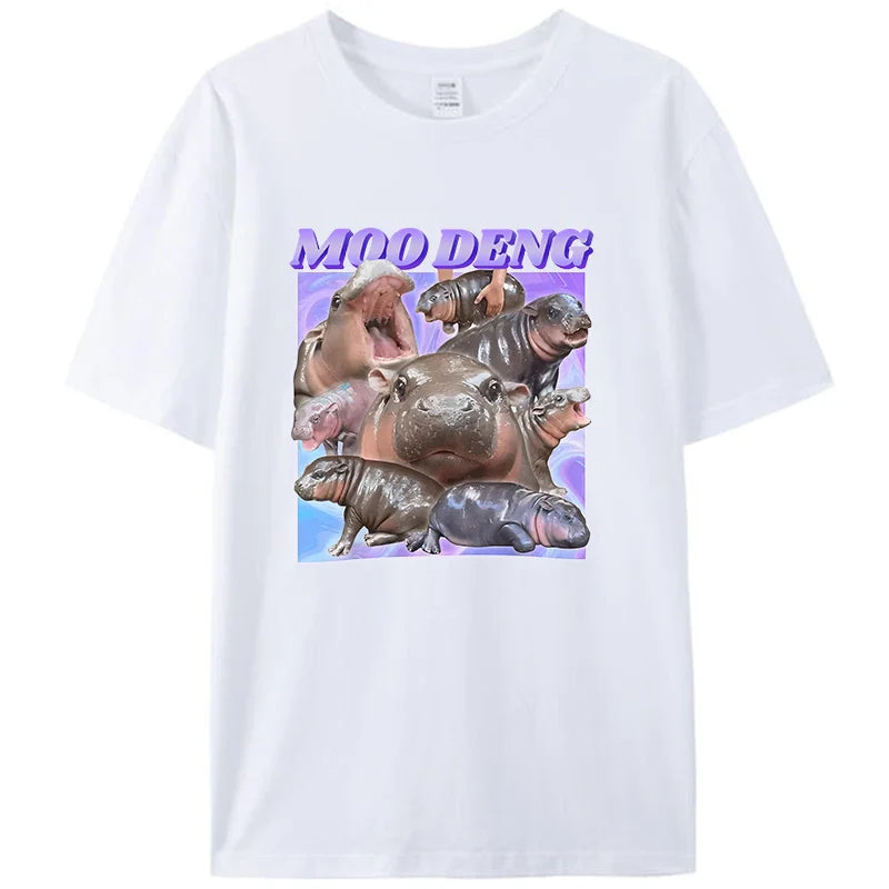 Novelty Gift Funny Moo-Deng Baby Pygmy Hippo Zoo Family Men Women Graphic T-Shirt Moo Deng