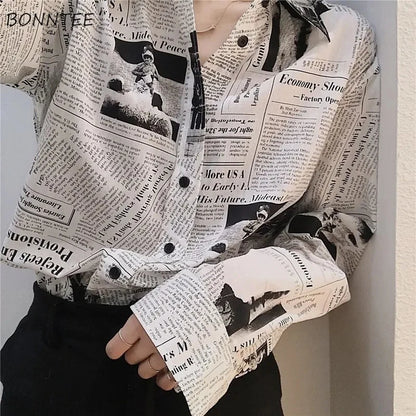 Printed Trendy Streetwear Oversize Couples Thin Tops Blouse