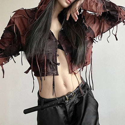 Dark Fairy Grunge Y2k Tassel Hooded Vintage Long Sleeve Cozy Chic Stylish Cardigan