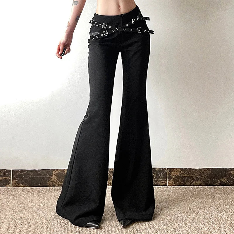 Dark Pants Harajuku Flare Decor Pants Goth Punk High Waist