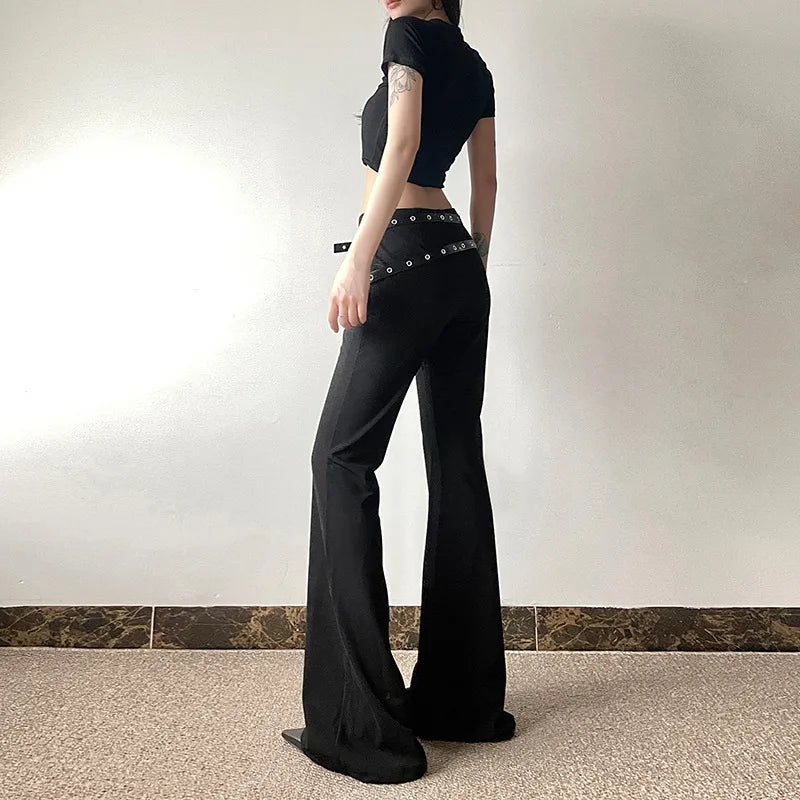 Dark Pants Harajuku Flare Decor Pants Goth Punk High Waist