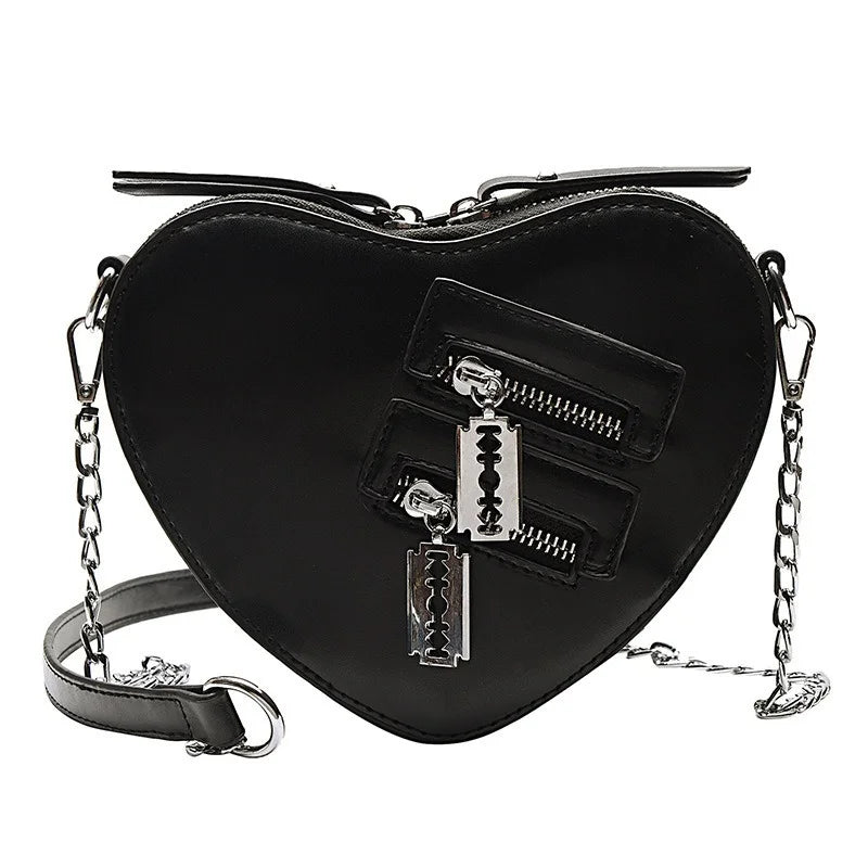 Crossbody Bag Zipper Shoulder Blade Summer Handbag Casual Chain Heart Gothic