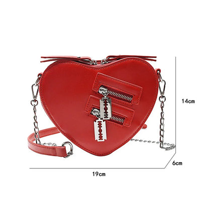 Crossbody Bag Zipper Shoulder Blade Summer Handbag Casual Chain Heart Gothic