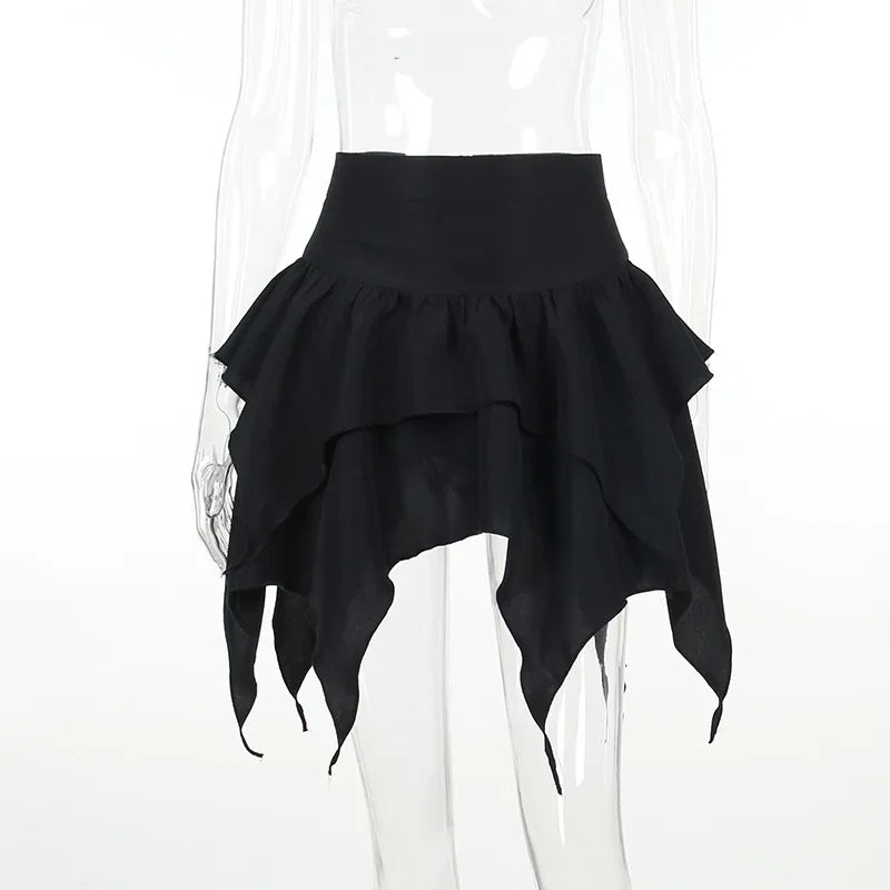 Ruffles Sexy Tie-Up Irregular Drawstring Skirt Ruched Mini Solid Color