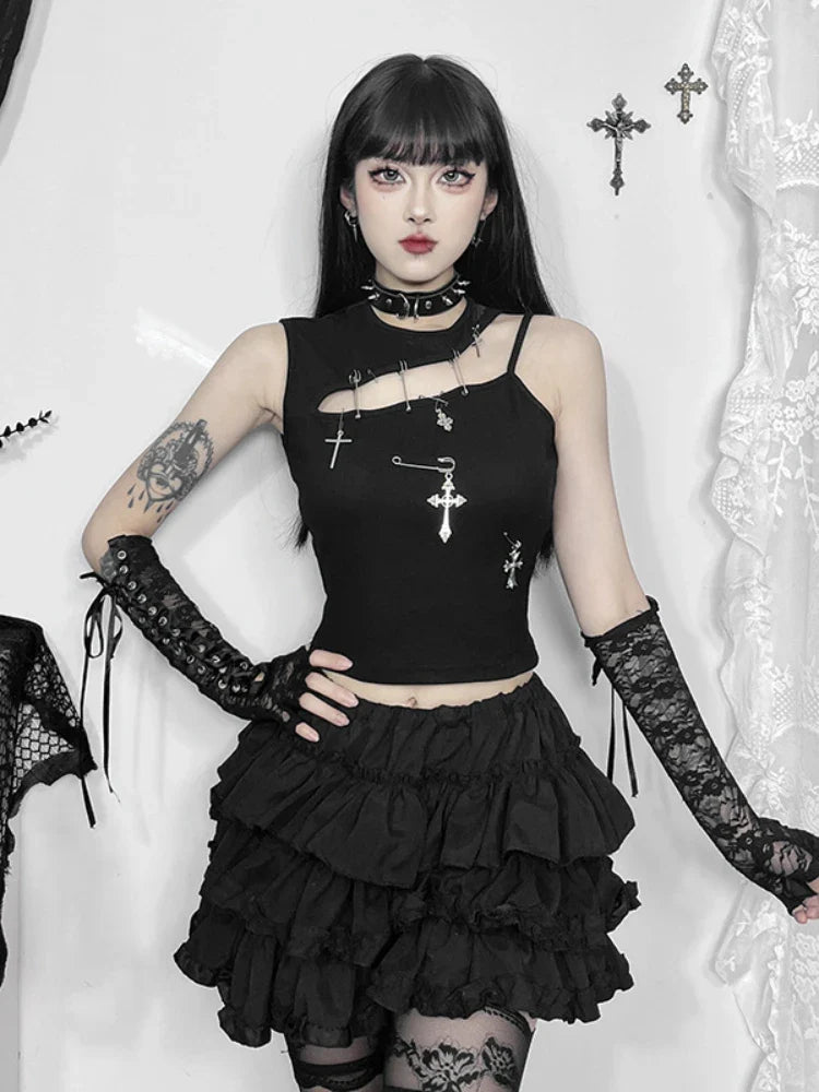 Punk Top Cross Crop Gothic Fashion Bustier