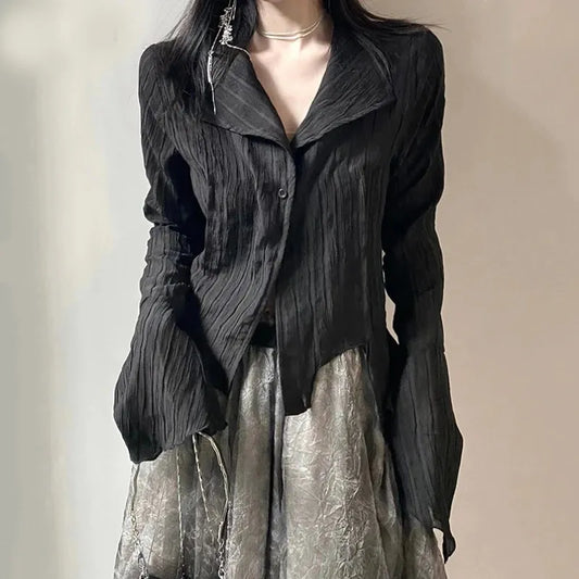 Gothic Dark Academic Irregular Streetwear Y2K Blouse