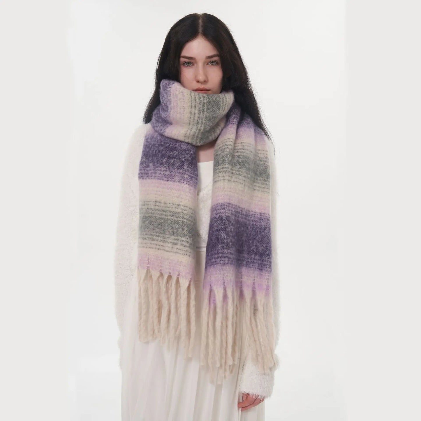 Cashmere Color Block Tassel Muffler Scarf