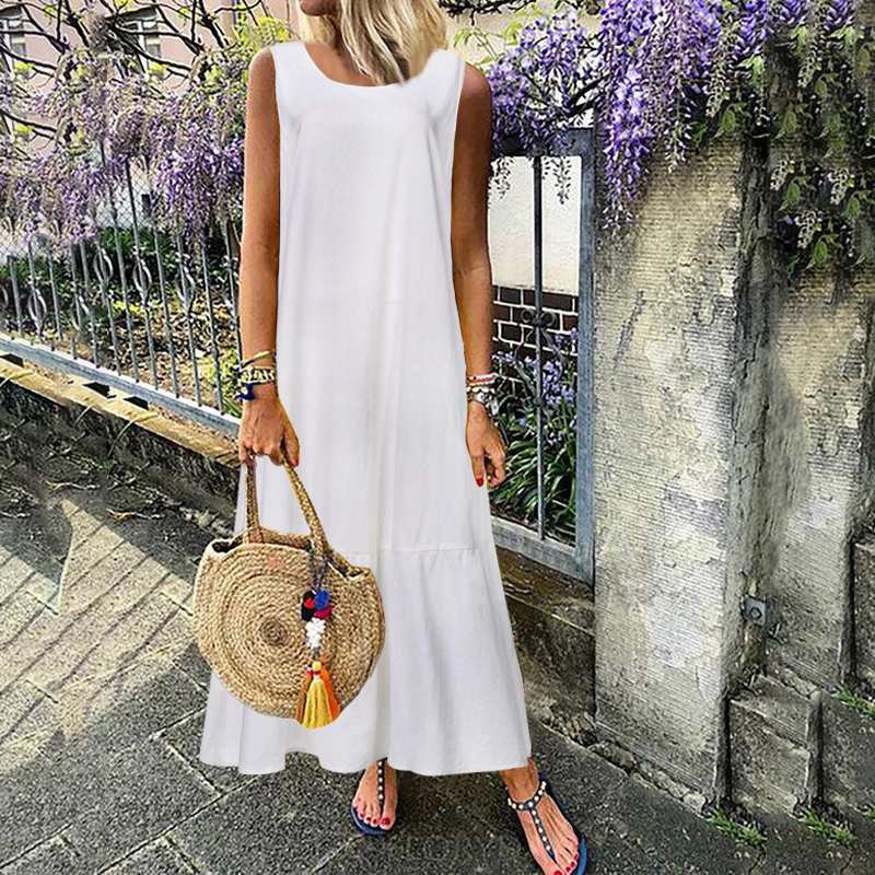 Amy Fashion - Cotton Ruffles Casual Loose Sleeveless Dresses