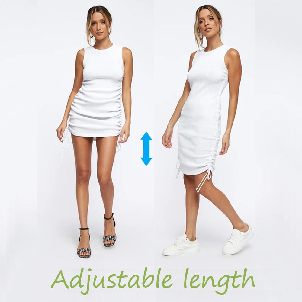 Amy Fashion - Ruched Drawstring Adjustable Length Dress