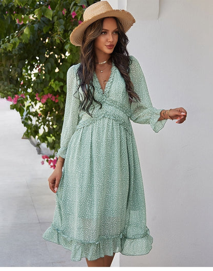 Amy Fashion - Casual Butterfly Sleeve High Waist Chiffon Chic Dress