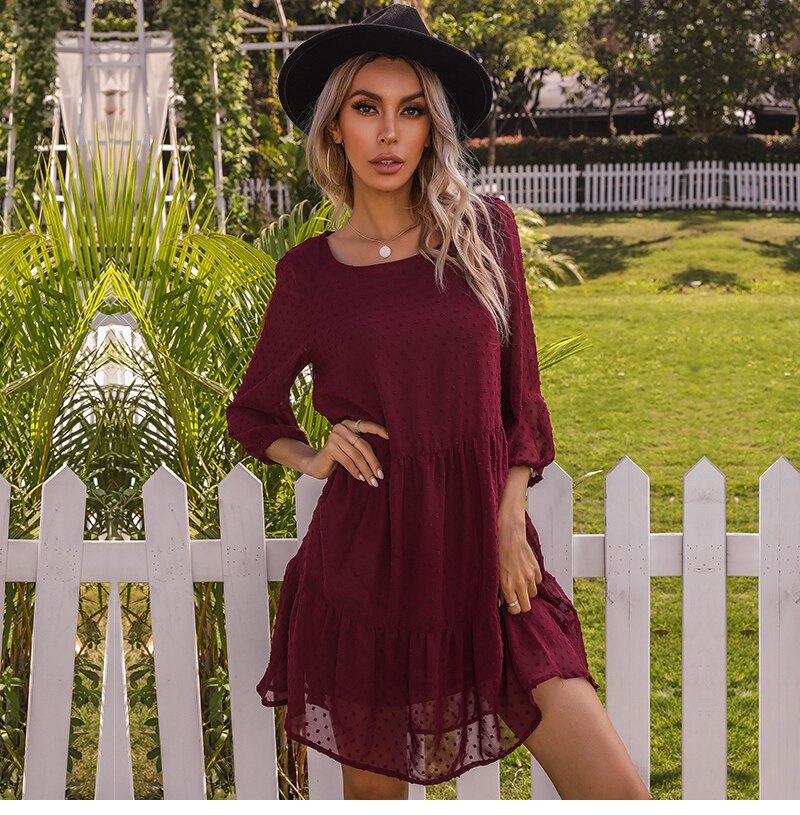 Amy Fashion - O Neck Three Quarter Sleeve Solid Loose Party Dress