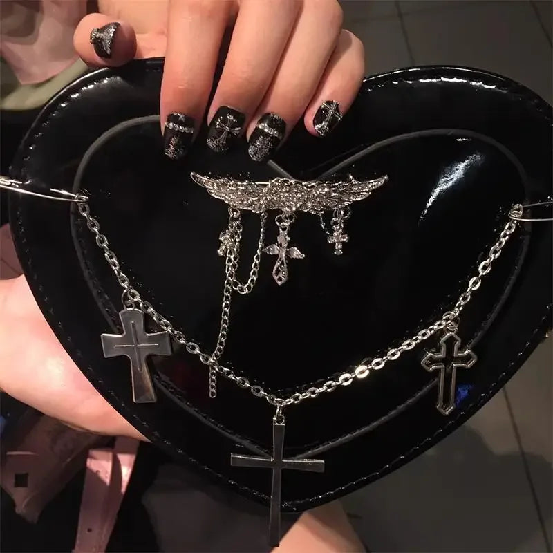 Y2K Women Bag Shoulder Cross Subculture Crossbody Shaped Gothic Punk Heart