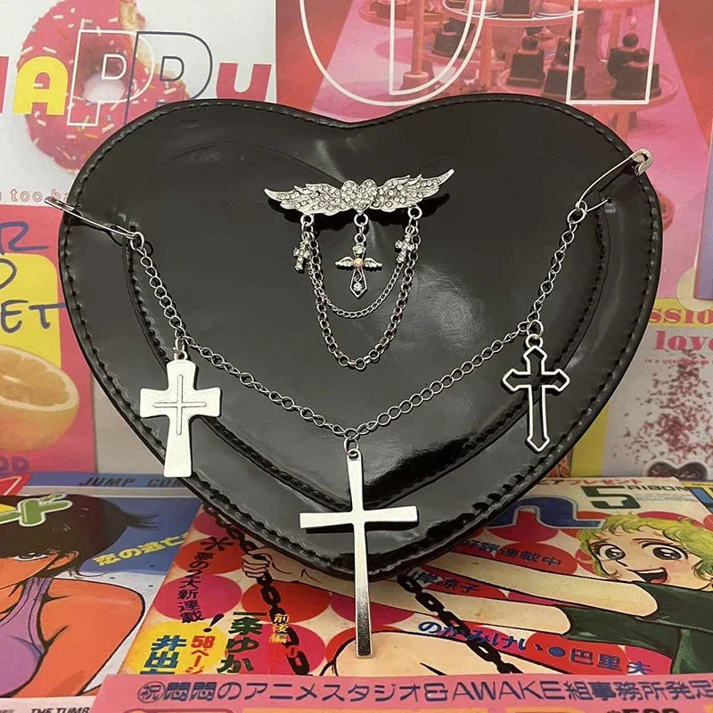 Y2K Women Bag Shoulder Cross Subculture Crossbody Shaped Gothic Punk Heart