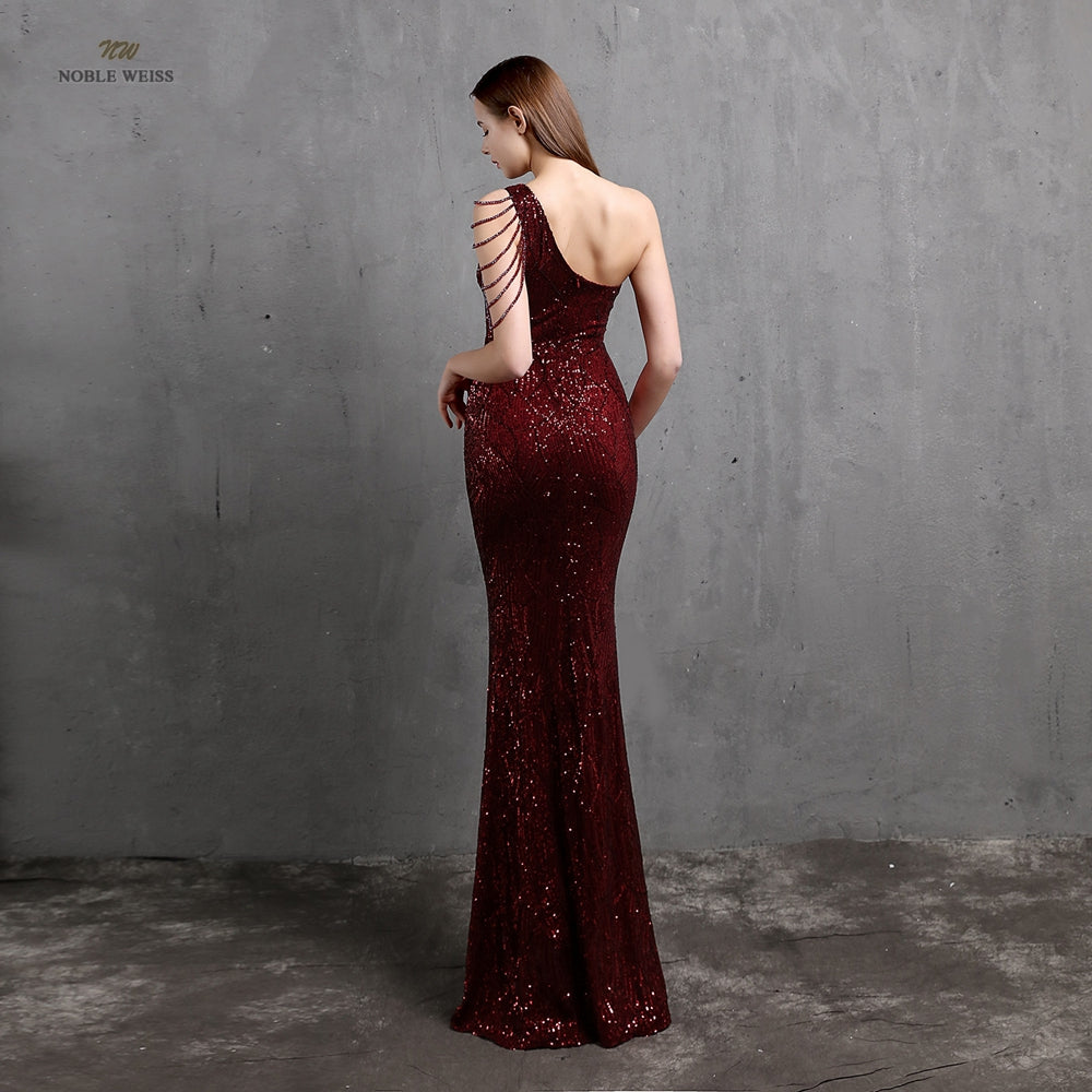 Amy Fashion - One-Shoulder Floor-Length Mermaid Sequined Evening Dress