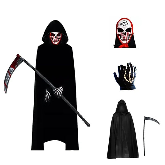 Black Holiday Cloak Skull Halloween Ball Costume Prop Death Skeleton